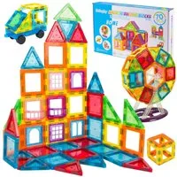 kinderplay Magnetische Bausteine 70 Teile – Kreatives Lernen – Spiel ab 3 Magnetspielbausteine, (Set, Konstruktionsbausteine Haus 70 Teile)