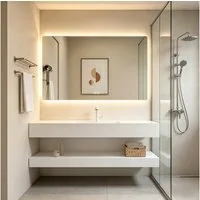 Muxing Badmöbel-Set mit Sinterstein-Becken, LED-Spiegel & Ablagebrett, (Set, 3-St)