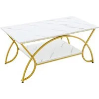 COSTWAY Couchtisch Marmor, mit Ablage & goldenem Metallbeinen, 100x50x45cm