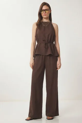 Hochtaillierter Halter Neck Zweiteiliger Koordinationsanzug