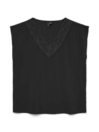 VERO MODA - VMSAFA SL V-NECK LACE TOP WVN NOOS black - Gr. - M
