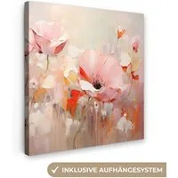 OneMillionCanvasses® Leinwandbild Blumen - Aquarell - Rosa - Abstrakt - Kunst, Fotodruck (1 St), Wandbild, Deko Schlafzimmer Wohnzimmer Flur 20x20 cm