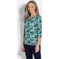 GOLDNER Print-Shirt Kurzgröße: Viskoseshirt floral, U-Boot-Ausschnitt Druckshirt mit Blumenmuster und 3/4-Ärmeln