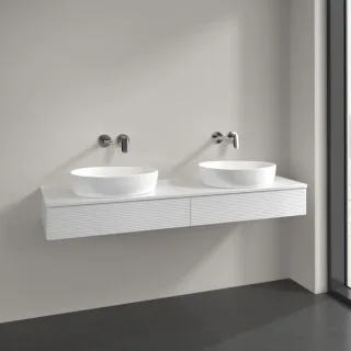 Villeroy und Boch Antao Waschtisch-Unterschrank L17150GF 160x19x50cm, Hahnlochbohrung, Waschbeckenplattenfarbe Lack, glossy white lacquer, Mit Beleuchtung