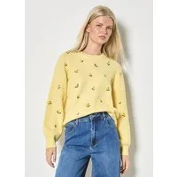 Apricot Strickpullover Bestickter Pullover mit Zitronenmuster
