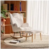 Furnishings Home Schaukelstuhl Weißer Polsterstuhl + Polsterhocker + Kopfkissen (2 St), inklusive 1 Fußstütze und 1 Lendenkissen, Modern Design
