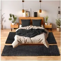 SIMPEX24 Hochflor-Bettumrandung Unicolor - Einfarbig, Höhe 30 mm, (Bett-Set, 3-tlg., Bettvorlage), Schlafzimmer Teppich Bettumrandung Läufer Set 3 teilig