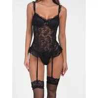 Elegant Love Set: Corsage Sexy Korsett Set – Elegantes Dessous Set, Reizwäsche für Damen (Set, 3-tlg., korsage + Tanga + Strapsstrümpfe) elegantes Lingerie-Set mit sinnlichem Spitzenkorsett