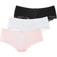 LASCANA Panty (3er-Pack) aus elastischer Baumwolle mit zarter Spitze