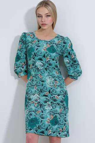 Besticktes Blümchen-Midikleid mit Dreiviertelärmeln
