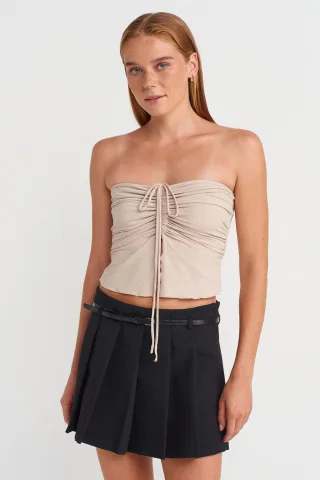 Damen Strapless Crop-Bluse mit Bindeband-Detail