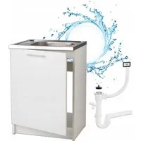 STAMAR Spülenschrank Küchenschrank 60cm Weiß Spüle Deante Edelstahl Siphon ohne Armatur (Komplett) Standschrank 50cm Tiefe Geschirrspüler Set Spülenschrank Montagefertig