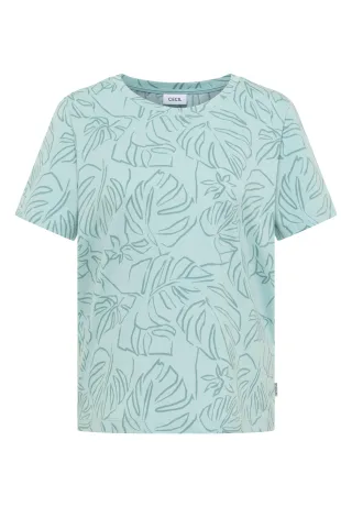 CECIL - T-Shirt mit Rundhals und Blätterprint crystal mint - Gr. - XS