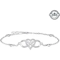 Taffstyle Silberarmband Unendlichkeit Infinity Herz Armband 925 Sterling Silber mit Kristallen (Filigranes Damenarmband mit verschlungenem Herz und funkelnden Kristallen)