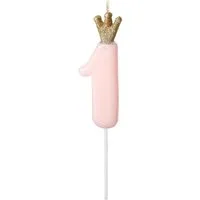 partydeco Geburtstagskerze, Geburtstagskerze Zahl 1 mit Glitzer Krone 9,5cm rosa