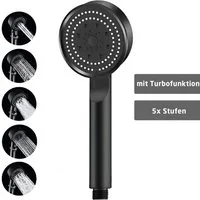 Jungengel Regenduschkopf Wassersparender Multifunktionsduschkopf Schwarz Brausekopf mit TURBO, 5-Funktions-Duschkopf mit Turbo-Boost und Wassersparfunktion