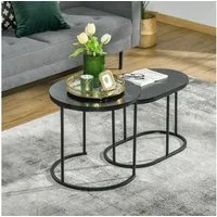HOMCOM Couchtisch Beistelltisch in Marmoroptik, stapelbar, (Kaffeetisch-Set, 2-St., Satztisch-Set), MDF Stahl Schwarz Ø50 x 50,5 cm