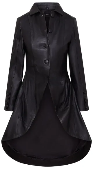 Schwarzer Gothic-Ledermantel im viktorianischen Stil für Damen - Vantaa