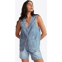 Imily Bela Jeansweste Damen Ärmellose Jeansjacke mit Knopfleiste (Packung, 1-tlg., 1per-Pack) Einfarbig