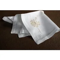 Indradanush Stoffserviette 4er Set Leinen Stoffservietten 40x40 cm Pusteblume bestickt, (Set, 4 Stück Stoffservietten), nachhaltig, von Hand bestickt
