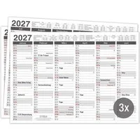 TOBJA Wandkalender Tafelkalender 2027 Anthrazit DIN A4 3er Set Halbjahreskalender Büro, 350g Papier, Ferien & Feiertage, Kalenderwochen, A4 Querformat