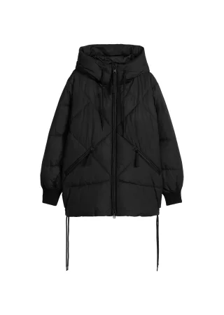 Marc OPolo DENIM - Lange Kapuzen-Steppjacke relaxed Black - Gr. - M
