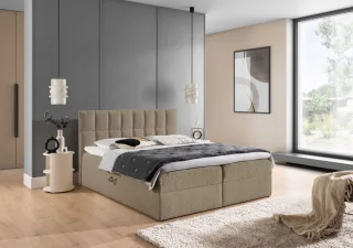 Boxspringbett Schlafzimmerbett DOMINGA PREMIUM 140x200cm Stoff Coral Dunkelbeige