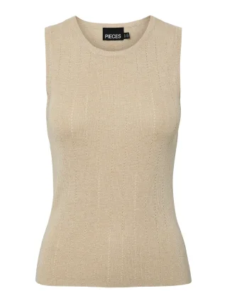 PIECES - PCSALIMA SL O-NECK KNIT TOP MSA Sandshell - Gr. - XL