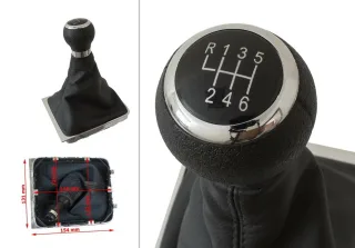 Schaltknauf Schaltmanschette Naht Schwarz Chrom 6-Gang für VW Passat 3C B6