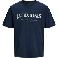 Jack & Jones Rundhalsshirt Jack&Jones Übergrößen T-Shirt navy Logoprint JJDEVIN