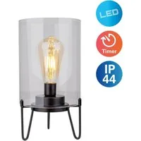 näve LED Außen-Tischleuchte Lonna, Ein-/Ausschalter, Timerfunktion, LED fest integriert, Warmweiß, Glasschirm klar, batteriebetrieben, Timer, Gestell schwarz, H: 28,5cm