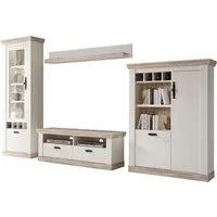 Home affaire Wohnwand Florenz, Anbauwand im Landhausstil, Komplettset mit Metallgriffen, (Set, 4-St), enthält Vitrine, Lowboard, Kommode und Wandboard, 330 cm breit
