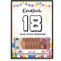 Tigerlino Poster 18. Geburtstag Geschenk Jungen Mädchen Geldgeschenk Millionär