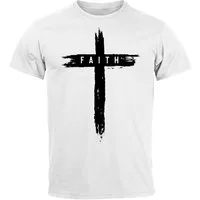 Neverless Print-Shirt Herren T-Shirt Printshirt Aufdruck Kreuz Cross Faith Glaube mit Print