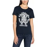 roberto cavalli T-Shirt Firenze Damen RC Monogram Print Logo Slim Fit Scoop-Neck-Ausschnitt und Slim Fit für eine moderne Passform