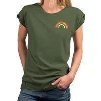 MAKAYA T-Shirt mit Regenbogen Damen Top Rainbow Sommer Tunika Stylisch Elegant (Schwarz, Blau, Grau, Grün, Rosa, Weiß, 36, 38, 40, 42, 44, 46, 48, 50) Baumwolle