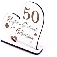 Dekolando Deko-Schriftzug 50 Jahre Deko Herz Aufsteller 15cm x 15cm - Geburtstag 50. Tischdeko (weiß, 2tlg)