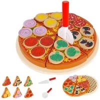 ISO TRADE Lernspielzeug Holzpizza (Pizza Set Zubehör aus Holz, 9-St., Kinderküche und Kaufladen), Inklusive Schneidebrett Pizza