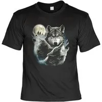 Tini - Shirts Print-Shirt Wolfsrudel heulender Wolf im Mond Tshirt : 3 Wöilfe im Mond Wolfrudel