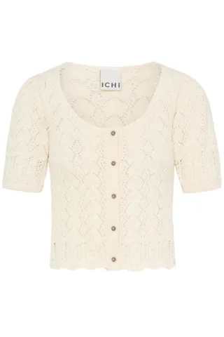 ICHI - Kurzärmelige Strickjacke mit Lochmuster weiß - Gr. - L