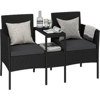 STEELSØN Balkonset Velara 2er Sofa mit Mitteltisch & Sitzpolstern, (schwarz/anthrazit), Rattan Gartenbank, stabiles Stahlgestell, wetterfest & pfegeleicht