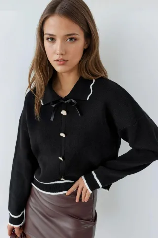 Strickpullover mit Polo-Kragen und Bänderdetails