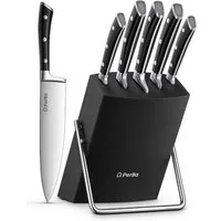 D.Perlla Messer-Set 6-teiliges Küchenmesserset aus X50CR15-Edelstahl, mit Holzblock (Set, 6-tlg), 3-Nieten-Konstruktion und ergonomischer Griff