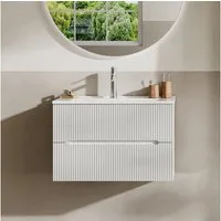 BRIDGE BENO Wandhängeschrank 61 cm Breiter Wandschrank Mit Keramikwaschbecken, 2 Schubladen, 1-tlg., geeignet Für Kleine Badezimmer/gäste-Wcs