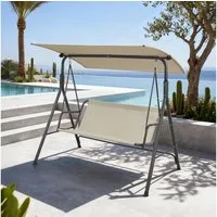 en.casa Hollywoodschaukel, 3-Sitzer, »Satten« 3-Sitzer mit Dach Stahlgestell 173x119x153 cm Grau/Beige