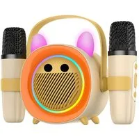 BBG Karaoke Box für Kinder mit 2 kabellosen Mikrofonen Karaoke-Maschine (5 W, Tragbar mit Bluetooth, Licht & Stimmeneffekten, Aufnahme)