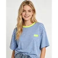 MIRROSI Sweatshirt Damen Kurzarm T Shirt Oversize Neonfarben Streifenmuster Ringelshirt, One Size Passform (ca. Gr. 34–40), Made in Italy