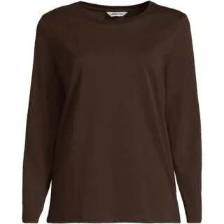 Langärmeliges Supima-Shirt mit Rundausschnitt für Damen in Petite-Größe, Damen, size: petite, Braun, by Lands' End
