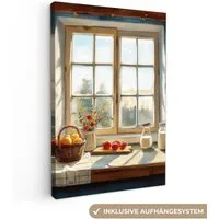 OneMillionCanvasses® Leinwandbild Stillleben - Küche - Fensterblick - Fenster - Vintage, Fotodruck (1 St), Leinwand Canvas Wandbild, Wanddekoration 20x30 cm