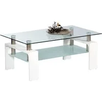 Stolkom Sp.z.o.o. Couchtisch Mango II Glastisch, Wohnzimmertisch, Tisch Glas BxHxT 100x46x60 cm, Sicherheitsglas 8mm stark, Edelstahlrohre als Distanzhalter